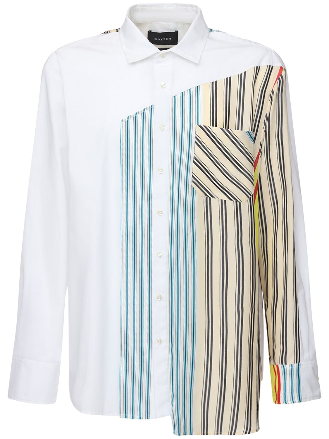 Cotton Poplin Shirt W/striped Silk Panel - BOTTER - Modalova