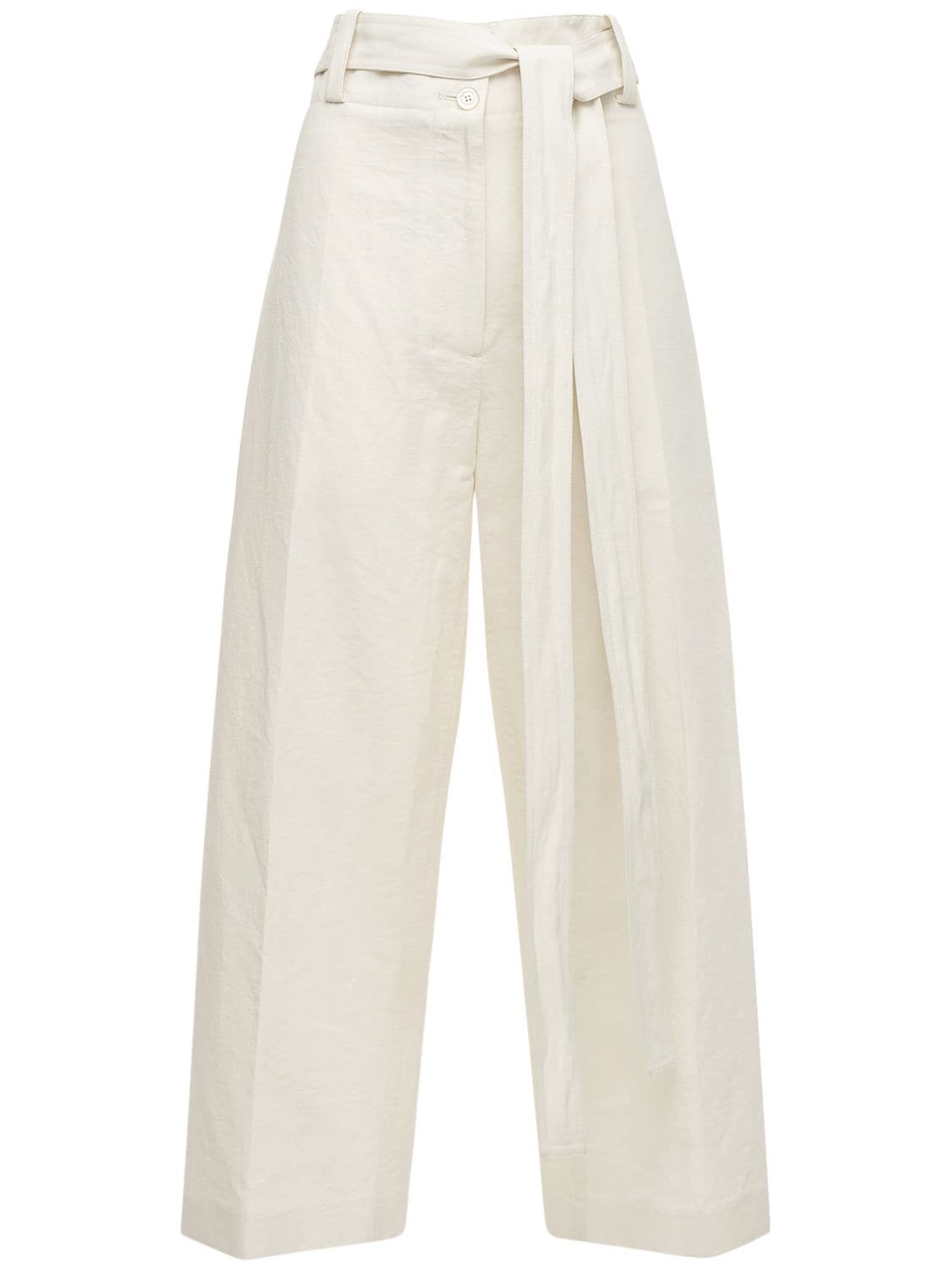 High Waist Cotton & Linen Wide Pants - MONCLER GENIUS - Modalova