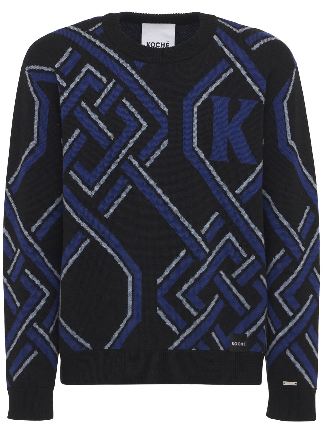 Monogram Jacquard Wool Knit Sweater - KOCHE' - Modalova