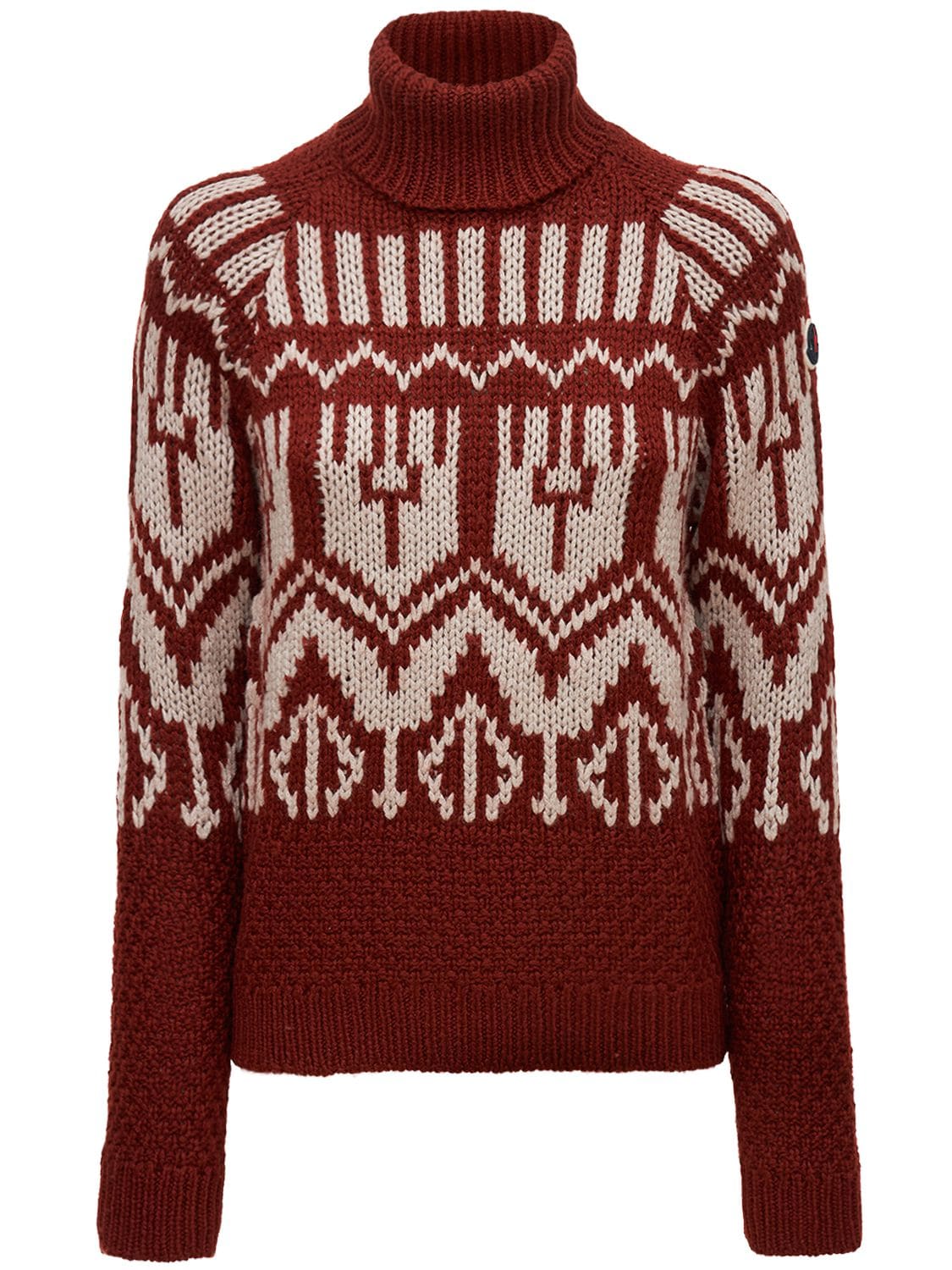 Wool Blend Knit Turtleneck Sweater - MONCLER - Modalova