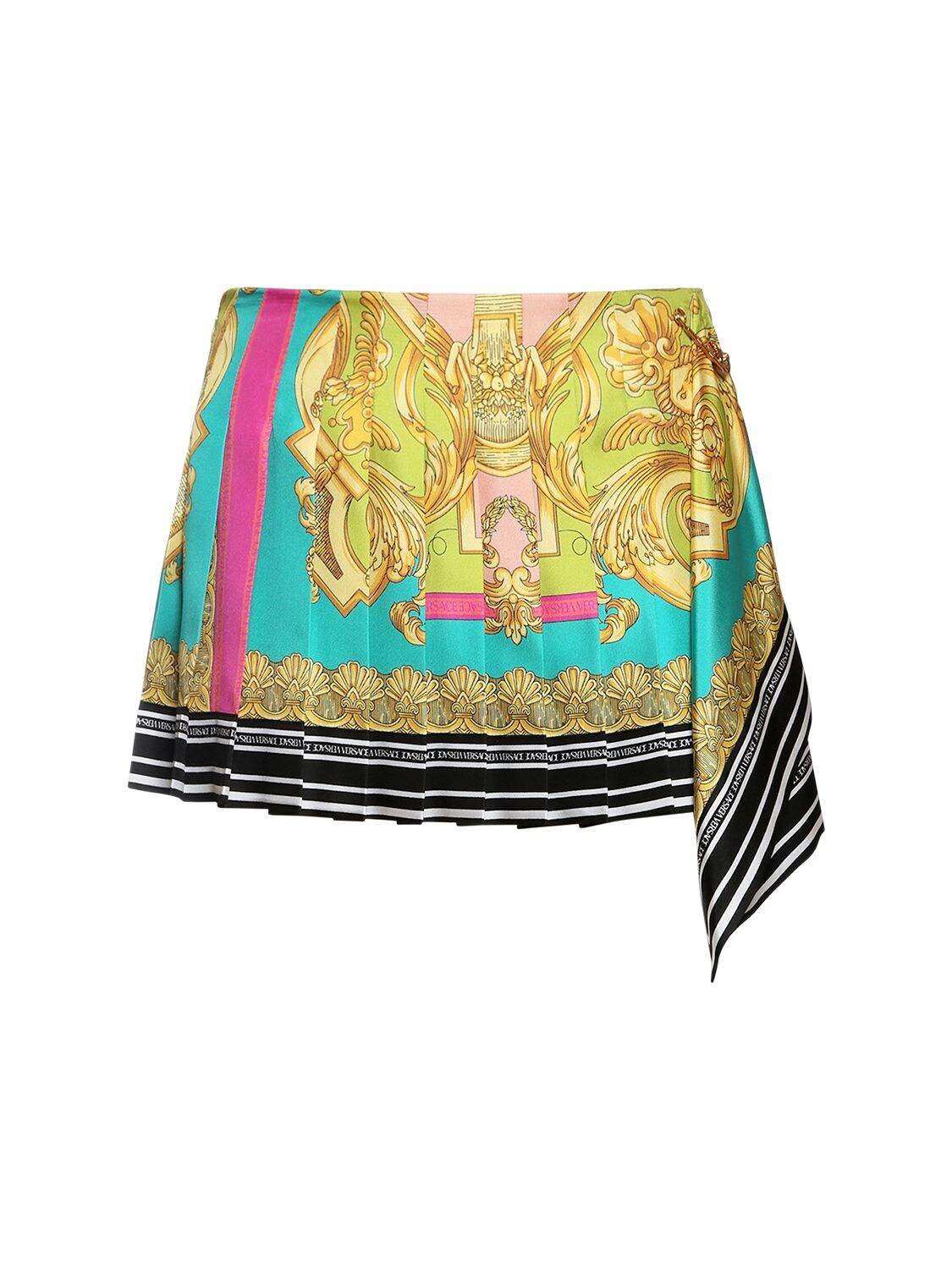 Pleated Silk Twill Mini Skirt - VERSACE - Modalova