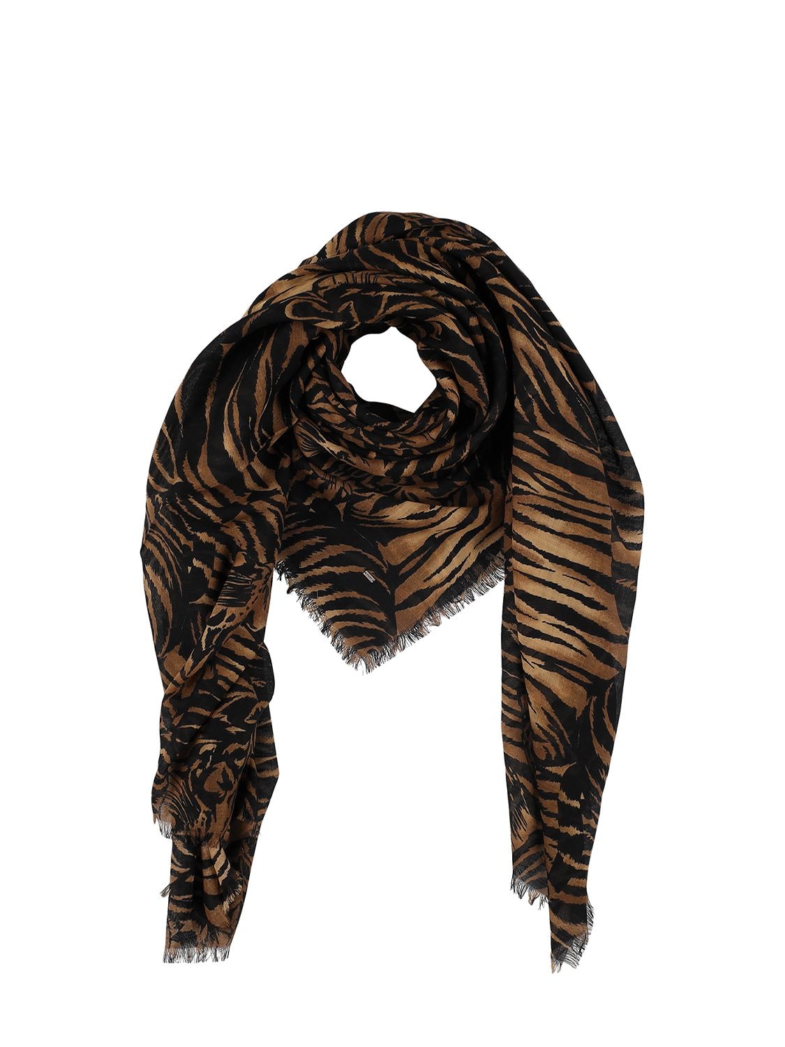 Tiger Printed Wool Scarf - SAINT LAURENT - Modalova