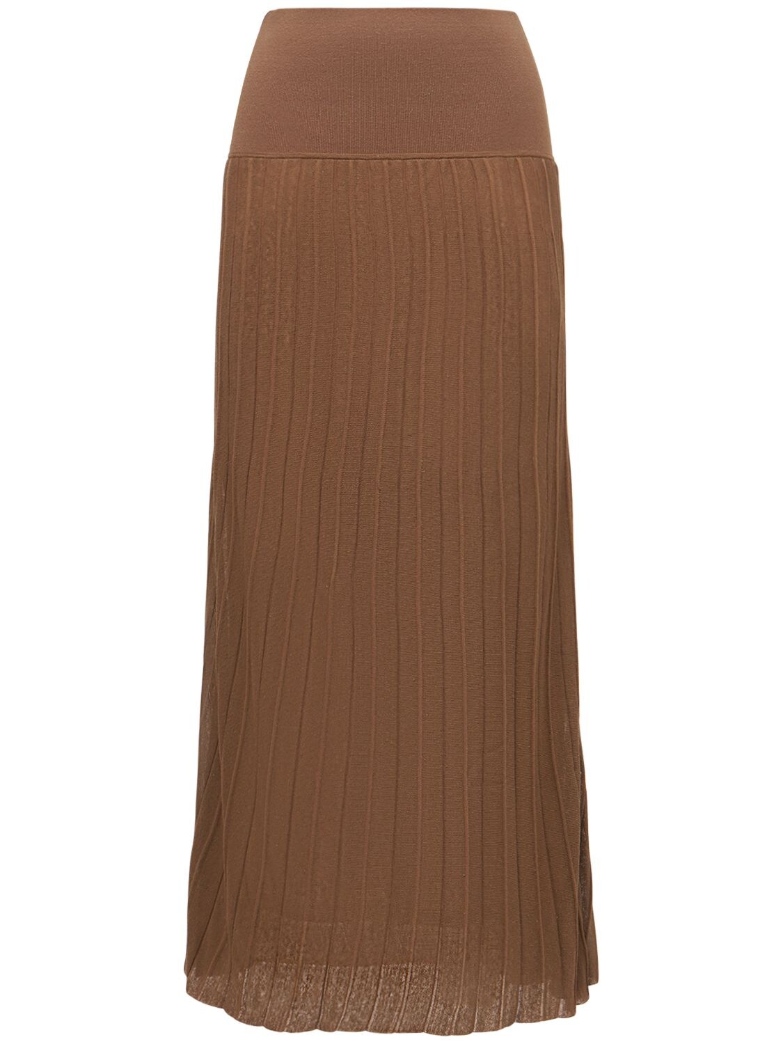 Ciana Linen & Silk Ribbed Midi Skirt - CASASOLA - Modalova