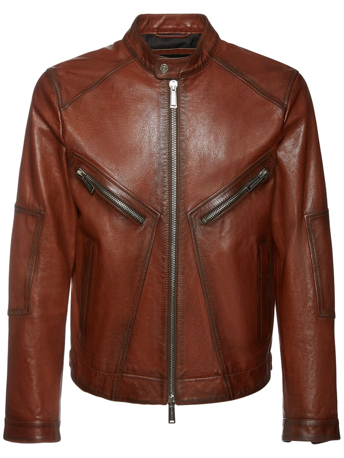 Leather Zip Biker Jacket - DSQUARED2 - Modalova