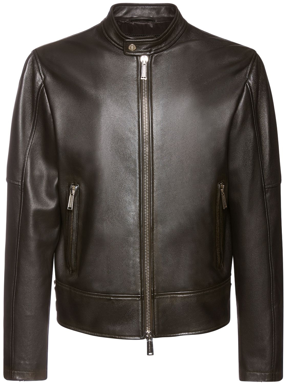 Soft Shiny Leather Biker Jacket - DSQUARED2 - Modalova