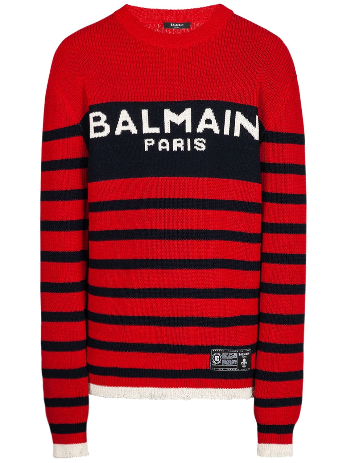 Logo Striped Wool Knit Sweater - BALMAIN - Modalova
