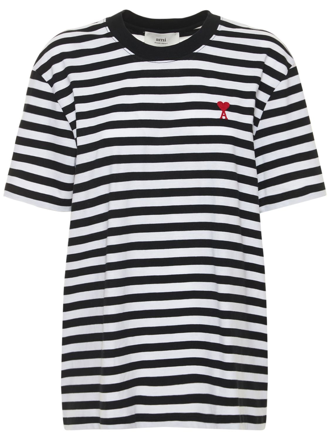 Logo Striped Cotton Jersey T-shirt - AMI PARIS - Modalova