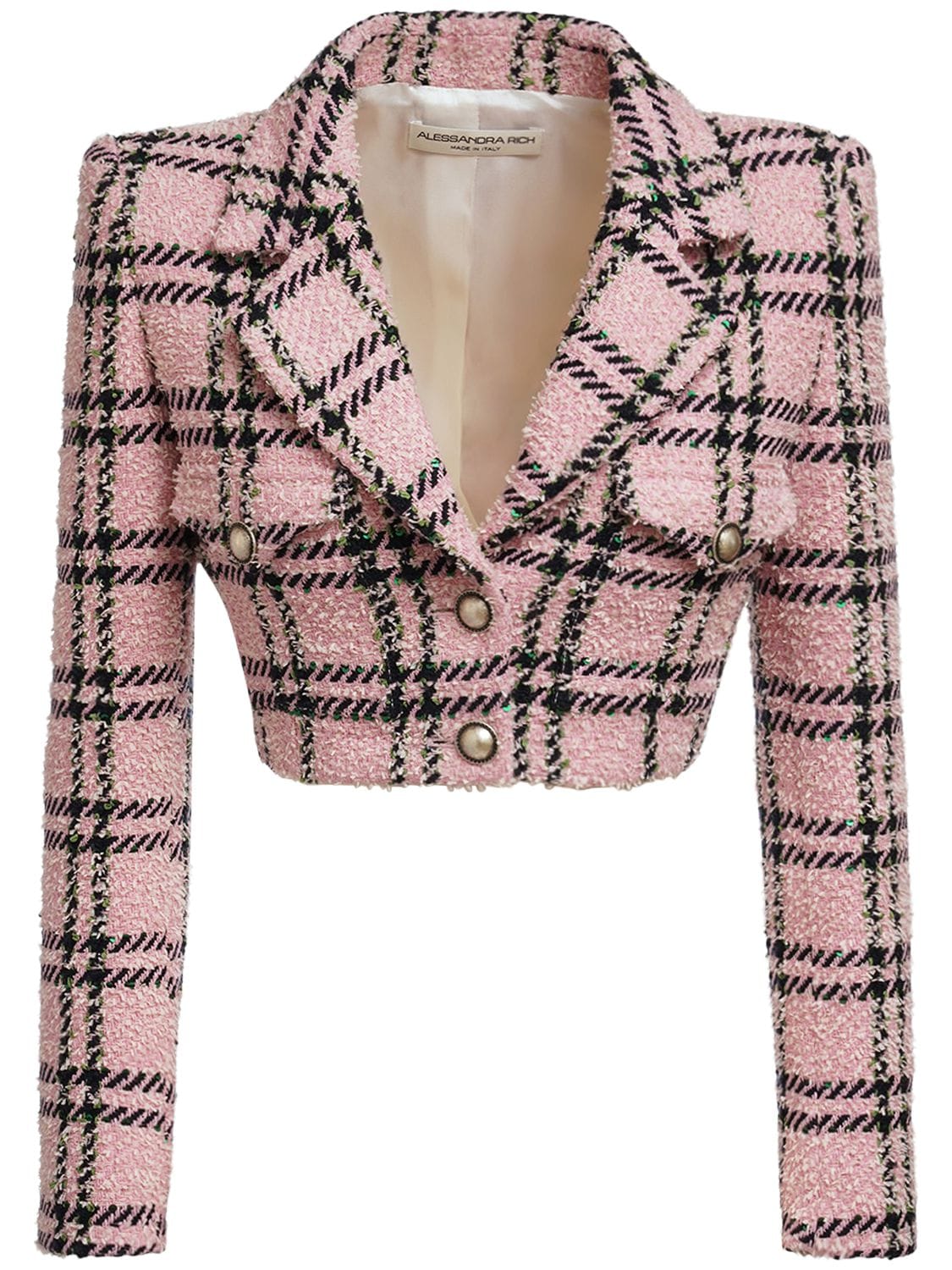 Sequined Tartan Tweed Cropped Jacket - ALESSANDRA RICH - Modalova