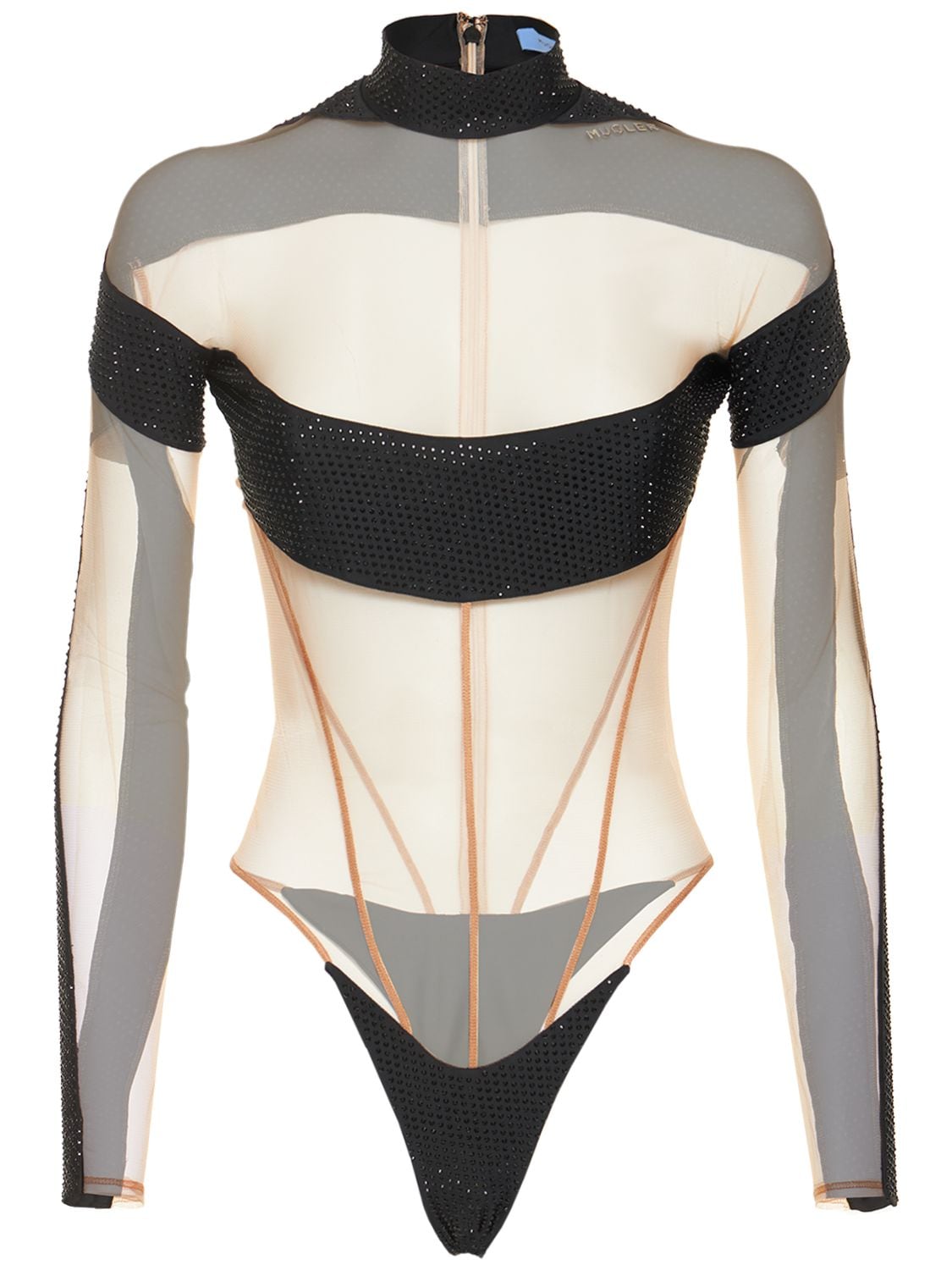 Embellished Tulle & Jersey Jumpsuit - MUGLER - Modalova