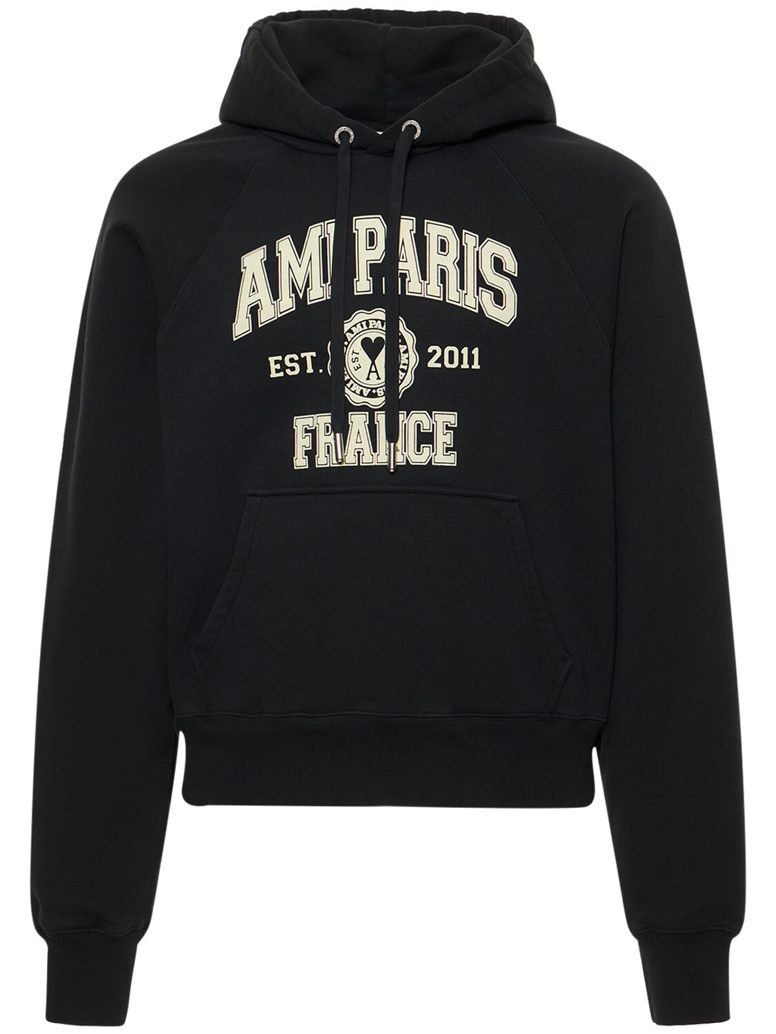 Logo Print Cotton Jersey Hoodie - AMI PARIS - Modalova