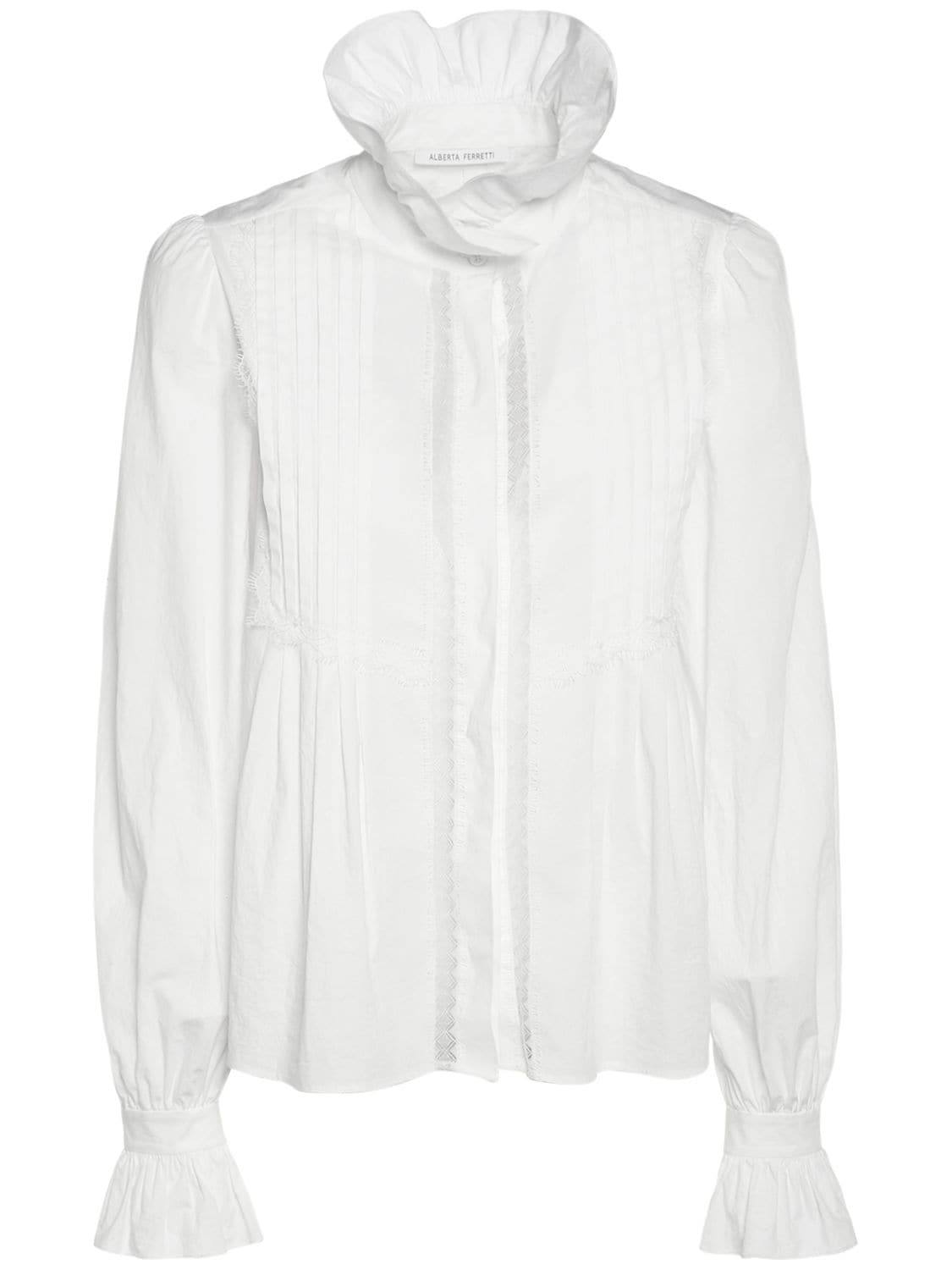 Frilled Stretch Cotton Poplin Shirt - ALBERTA FERRETTI - Modalova
