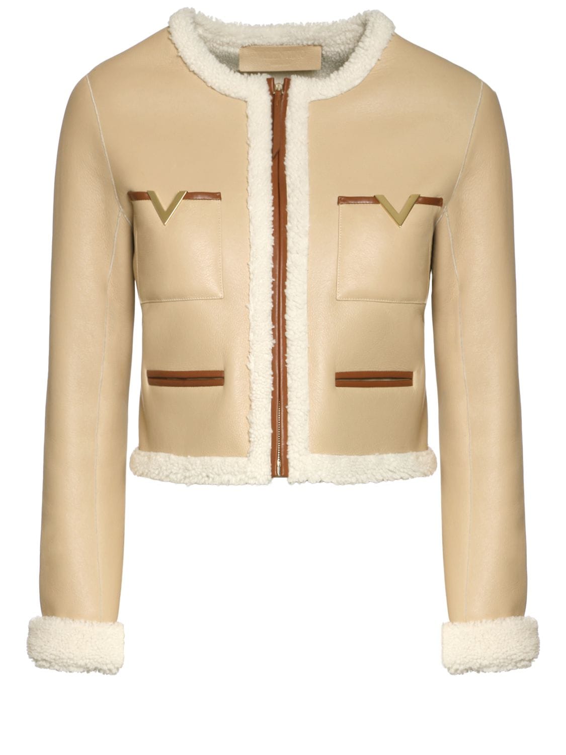 Cropped Leather Jacket - VALENTINO - Modalova