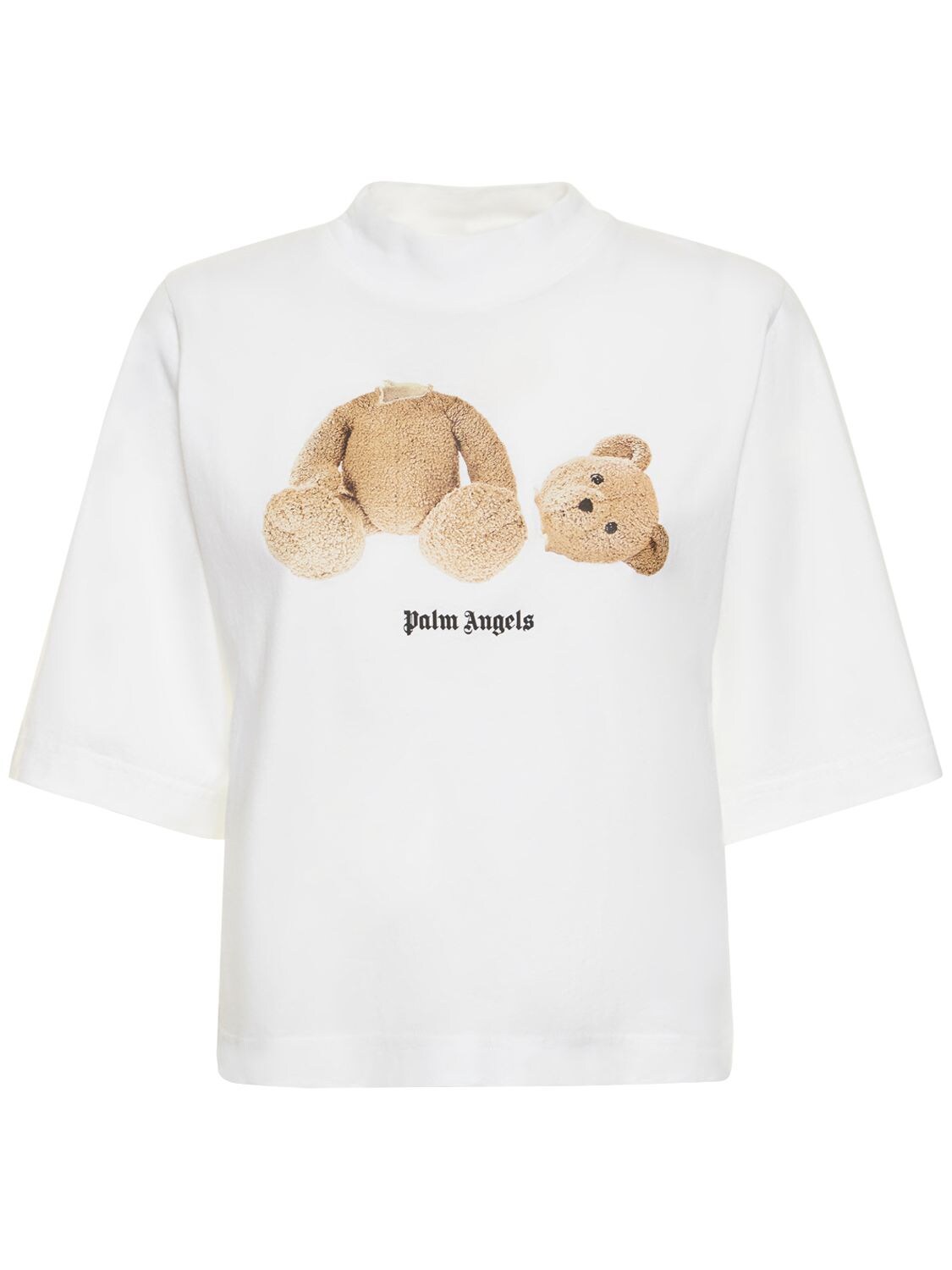 Bear Cropped Cotton Jersey T-shirt - PALM ANGELS - Modalova