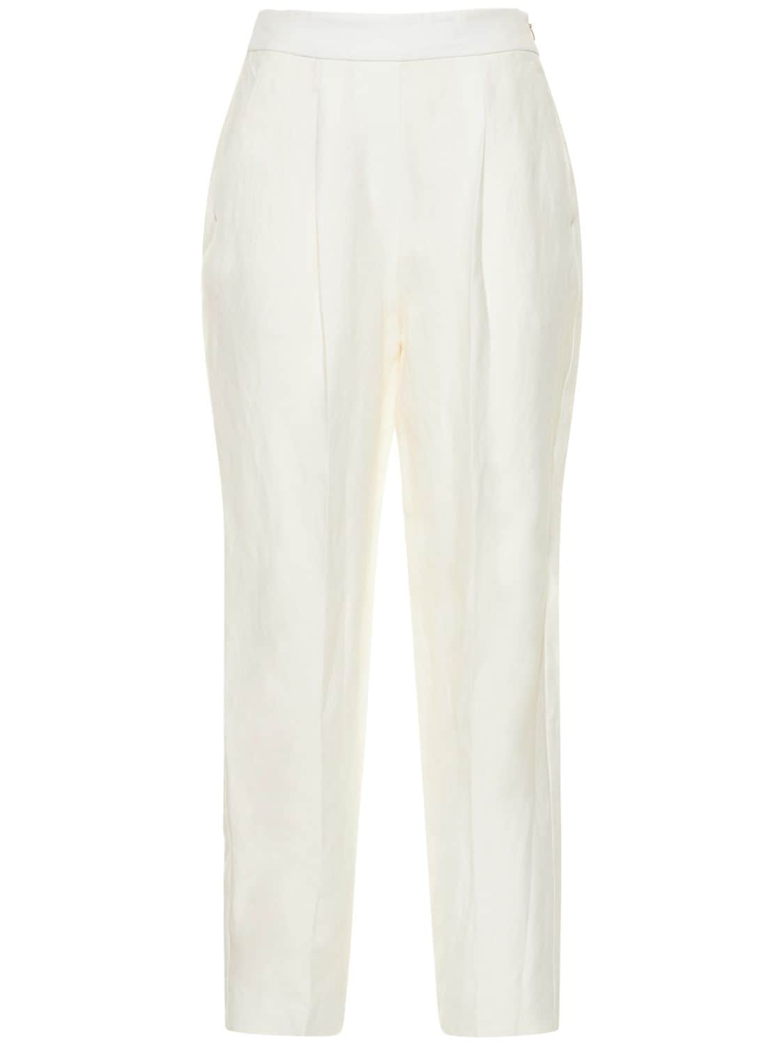 Linen Blend Pleated Straight Pants - AGNONA - Modalova