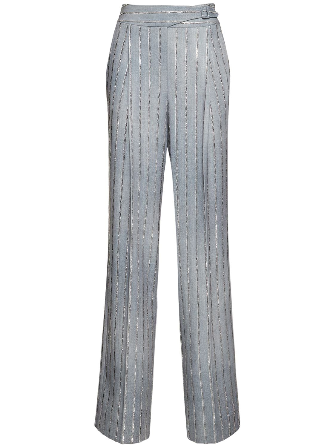 Embellished Striped Twill Pants - ERMANNO SCERVINO - Modalova