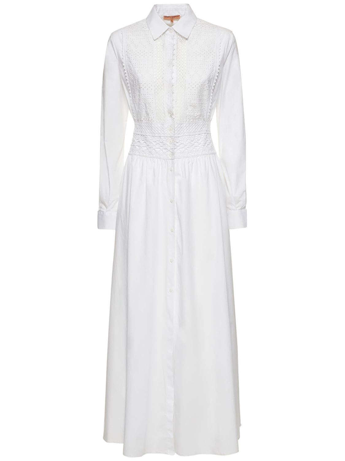 Cotton Poplin Embroidered Long Dress - ERMANNO SCERVINO - Modalova
