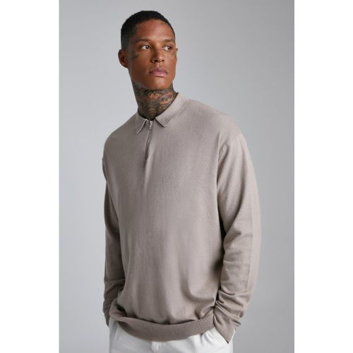 Polo Oversize De Manga Larga Con Cremallera A La Mitad - boohoo - Modalova