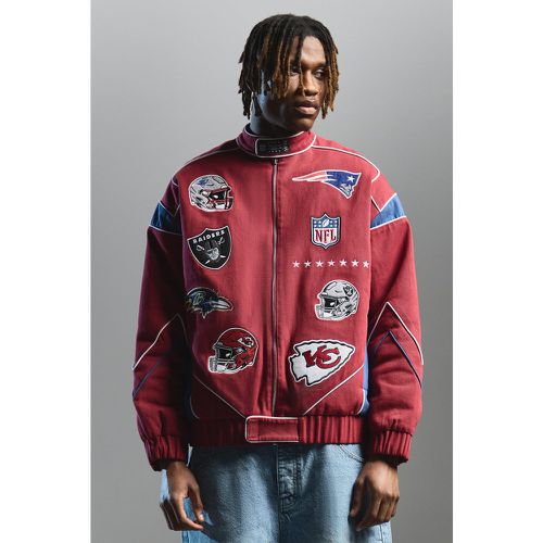 Chaqueta Oversize De Cuero Sintético Con Apliques De Motociclismo De La Nfl - boohoo - Modalova