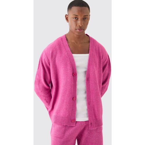 Boxy Brushed Knit Cardigan In Dark Pink - boohoo - Modalova
