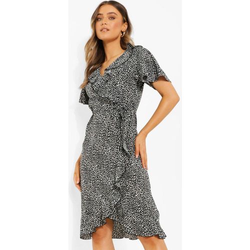 Vestido Midi De Tela Con Volante Y Estampado Animal - boohoo - Modalova