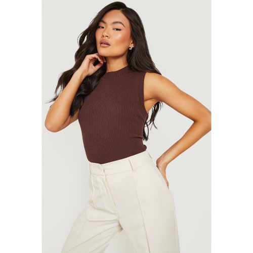 Top Crop De Punto Canalé Con Cuello Alto - boohoo - Modalova