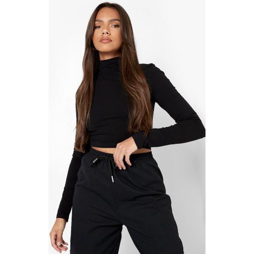 Top Crop Básico De Manga Larga Con Cuello Alto - boohoo - Modalova