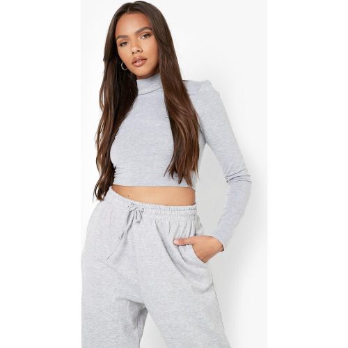 Top Crop Básico De Manga Larga Con Cuello Alto - boohoo - Modalova