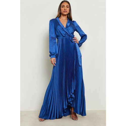Vestido Maxi De Raso Plisado Cruzado Con Cinturón - boohoo - Modalova