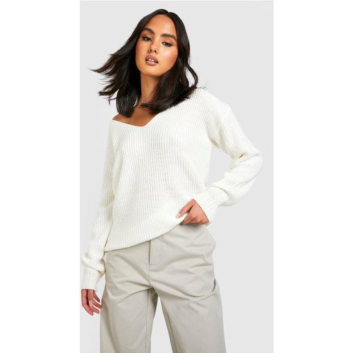 Maglione con scollo a V, Cream - boohoo - Modalova