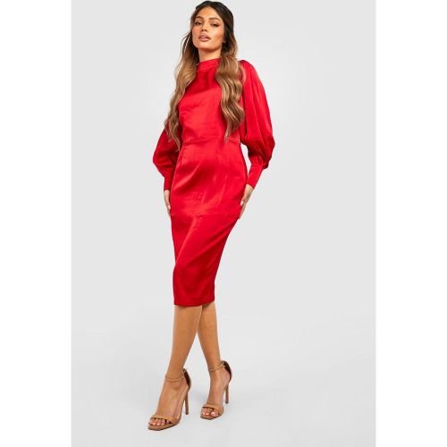 Vestido Midi De Raso Con Cuello Alto Y Mangas Blusón - boohoo - Modalova