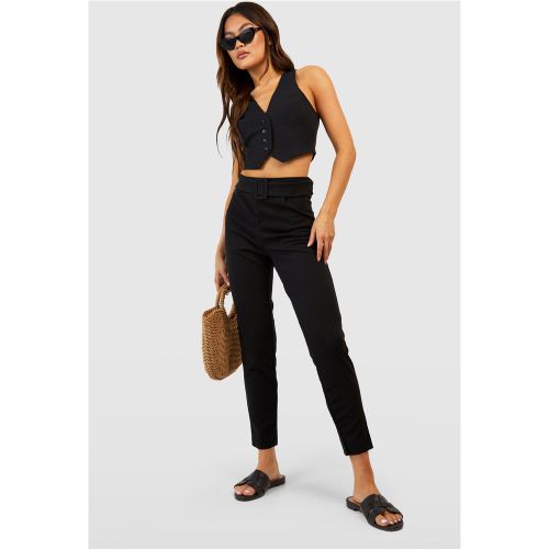 Pantalón De Tiro Alto Ajustado Con Cinturón Y Hebilla - boohoo - Modalova