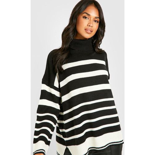 Maglione a collo alto a righe, Nero - boohoo - Modalova