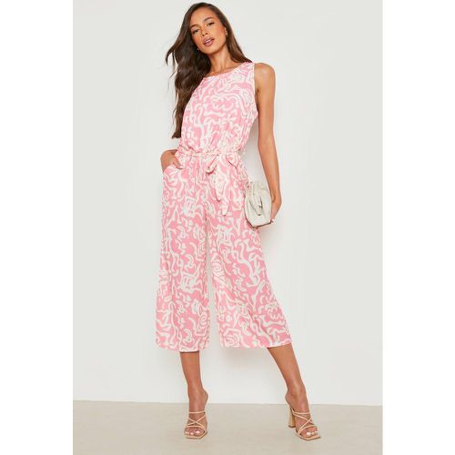 Tuta intera smanicata con stampa astratta e pantaloni culottes - boohoo - Modalova