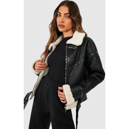 Chaqueta De Aviador De Cuero Sintético - boohoo - Modalova