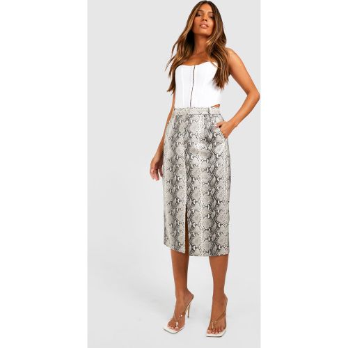 Falda Midi Efecto Cuero Con Abertura Y Acabado De Serpiente - boohoo - Modalova