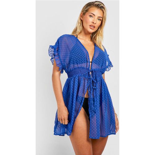 Kimono da mare mini in rete plumetis di chiffon con laccetti frontali - boohoo - Modalova