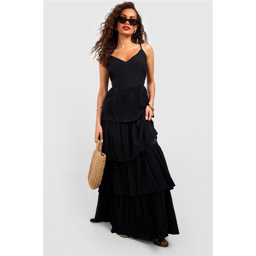 Vestido Maxi De Lino Escalonado Con Escote De Pico - boohoo - Modalova