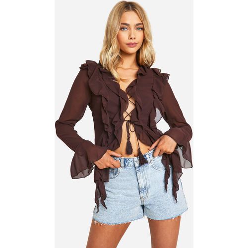 Top in chiffon con laccetti e arricciature - boohoo - Modalova