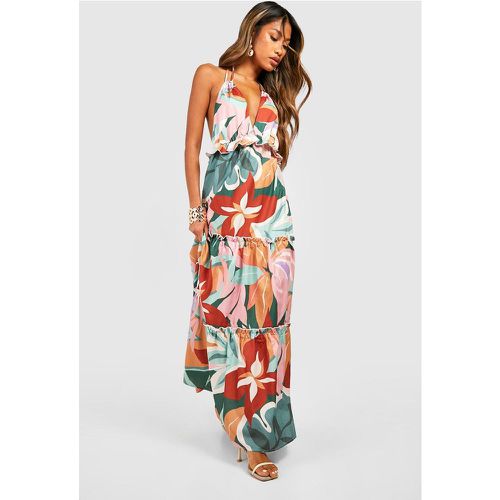 Vestito maxi con stampa tropicale e balze - boohoo - Modalova