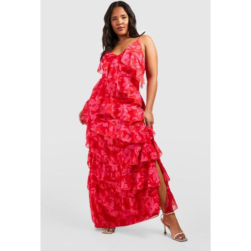 Vestito maxi Plus Size a fiori con scollo profondo e arricciature - boohoo - Modalova