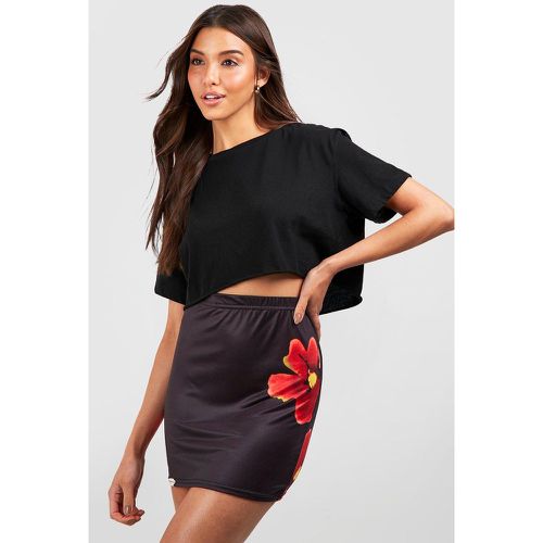Minifalda De Flores, Negro - boohoo - Modalova