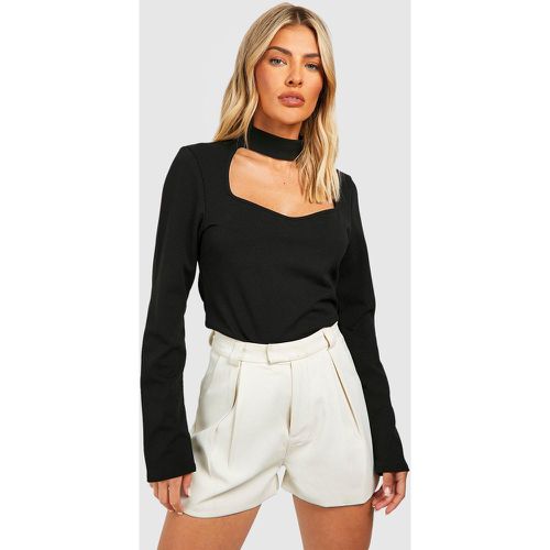 Top in crêpe di jersey con scollo a cuore - boohoo - Modalova