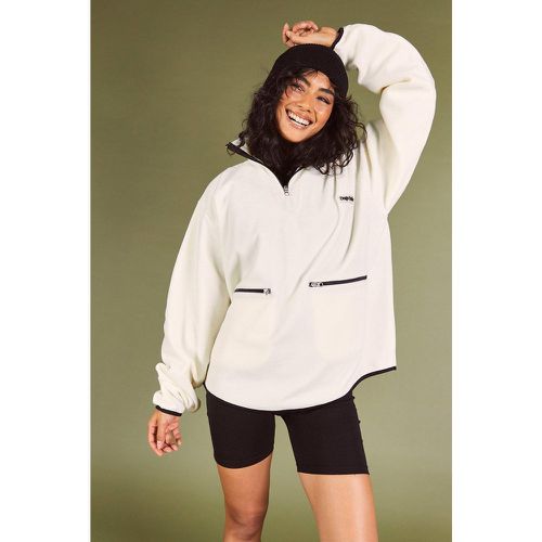 Felpa oversize in fleece polare a contrasto con zip corta - boohoo - Modalova