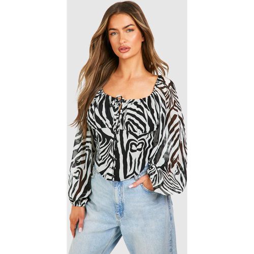 Zebra Printed Corset Detail Crop Top - boohoo - Modalova