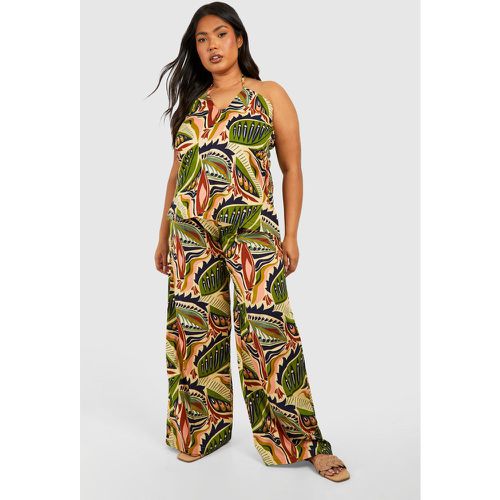 Plus Linen Feel Scarf Print Trouser & Bandeau Top Co-Ord - boohoo - Modalova