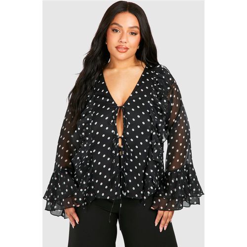 Plus Woven Polka Dot Ruffle Detail Tie Front Blouse - boohoo - Modalova