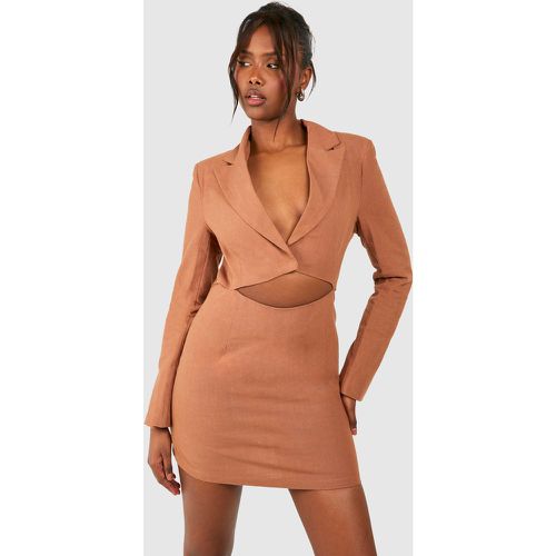 Linen Cut Out Blazer Dress, Brown - boohoo - Modalova