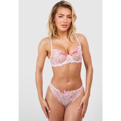 Cherry Mesh Bra And Brief Set, Pink - boohoo - Modalova