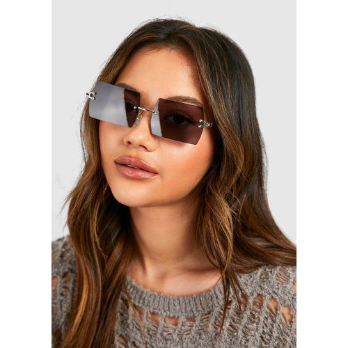 Metal Frameless Sunglasses, Nero - boohoo - Modalova