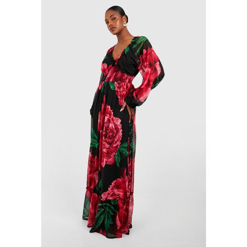 Tall Floral Print Dobby Shirred Maxi Dress - boohoo - Modalova